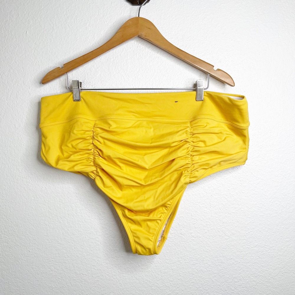 Torrid Womens Yellow Ruched High Waist Bikini Bottom Swimsuit Plus Size 3X